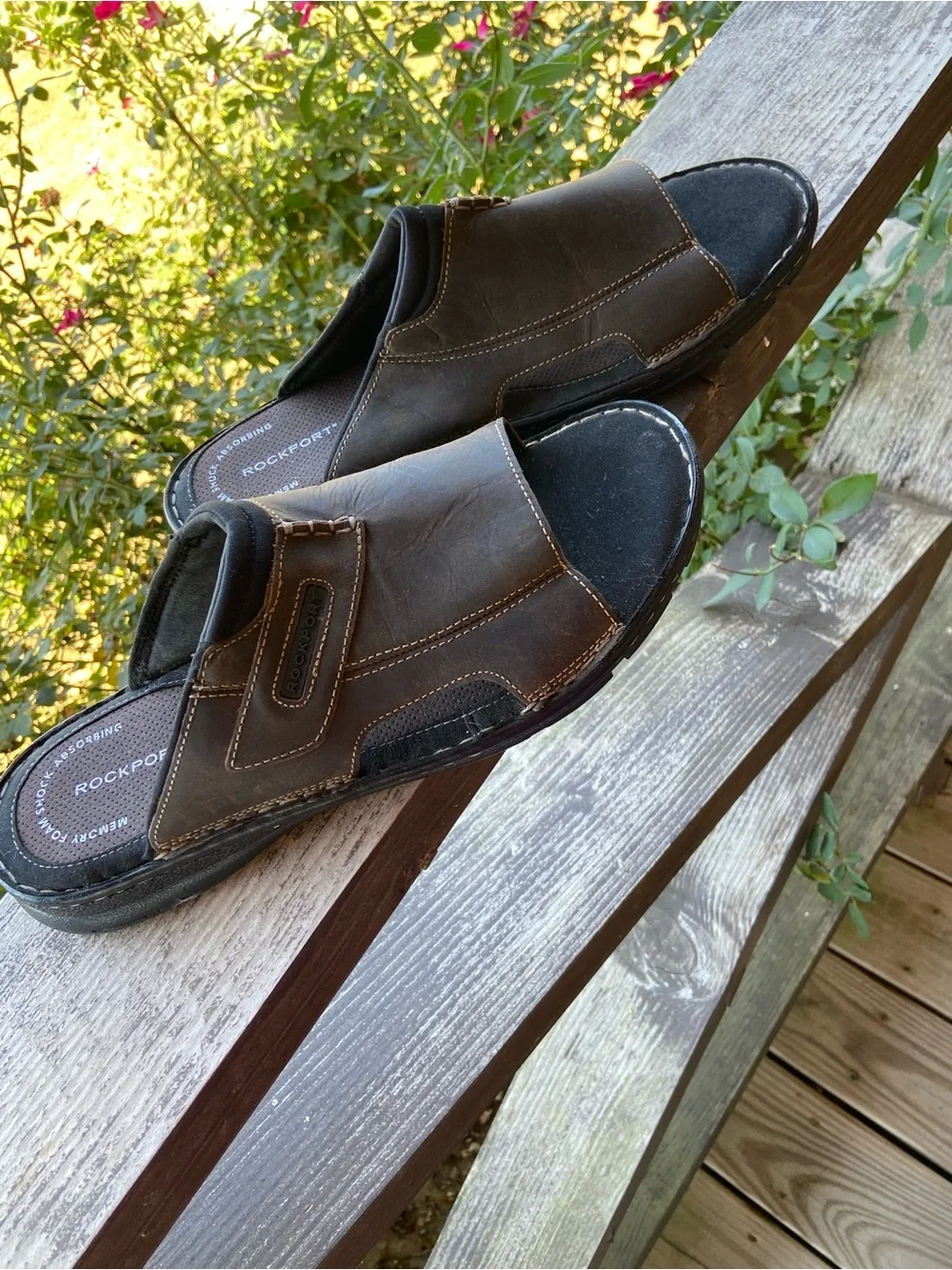 Rockport Men’s Dark Brown Leather Slide Sandals
